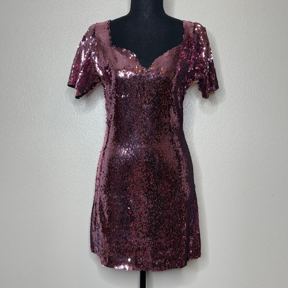 Zara Pink Sequin Mini Dress - Picture 2 of 7